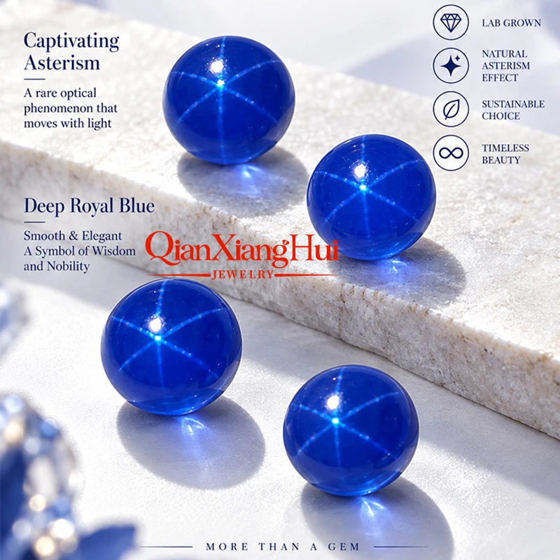 6mm - 20mm Size Transparent Lab Grown Star Sapphire Blue Color Sphere Shape Ball Shape Corundum Without Hole Loose Gem Stone