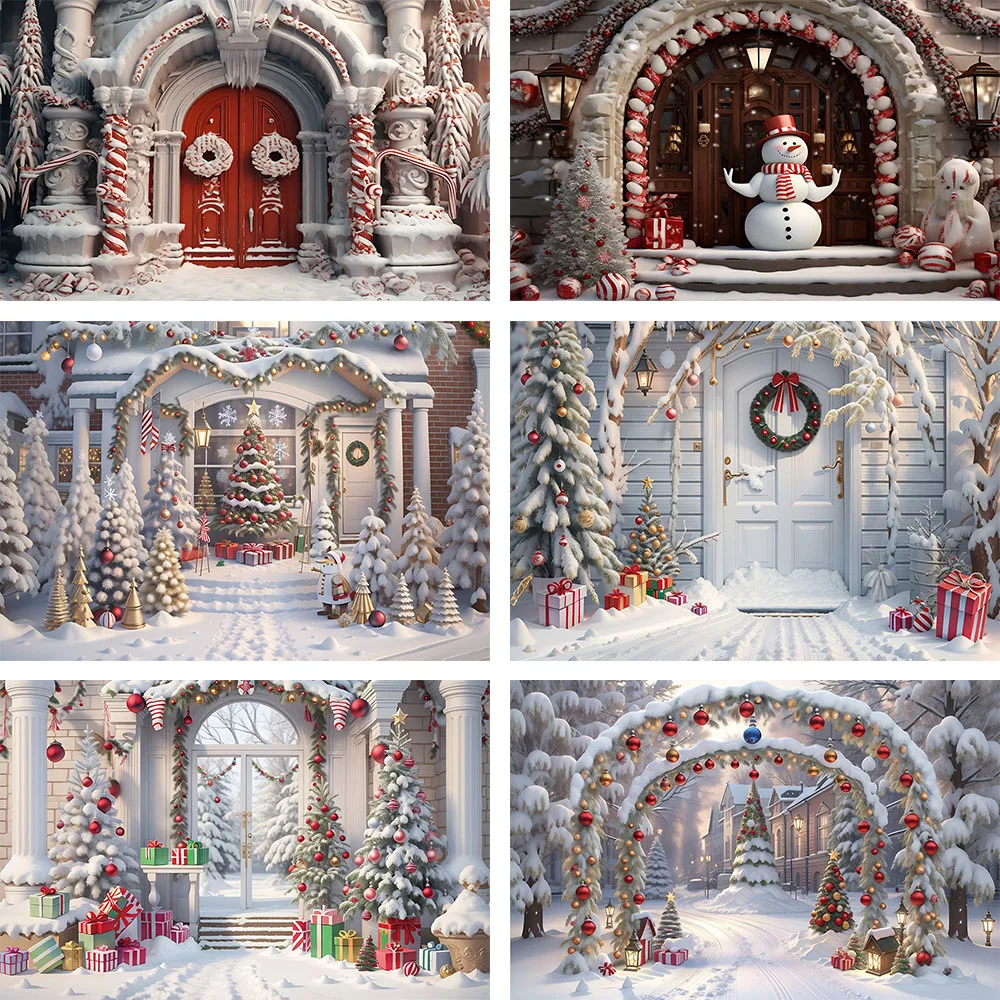 

Mehofond Outdoor Christmas Photography Backdrop Family Festival Portrait Snowman Arch Door House Decor Background Photo Studio