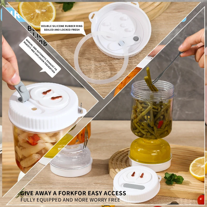 Pickles Jar with Lids Strainer Olives Hourglass Jug Food Storage Kimchi Container Jalapenos Fermentation Kitchen Separator - view 3