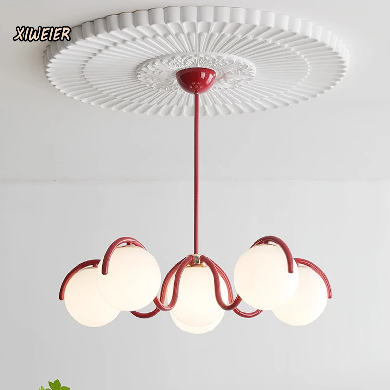 Nordic Magic Bean Glass Pendant Light, red, cream color, Living room Chandelier, Minimalist Bedroom, Study, Dining room Light