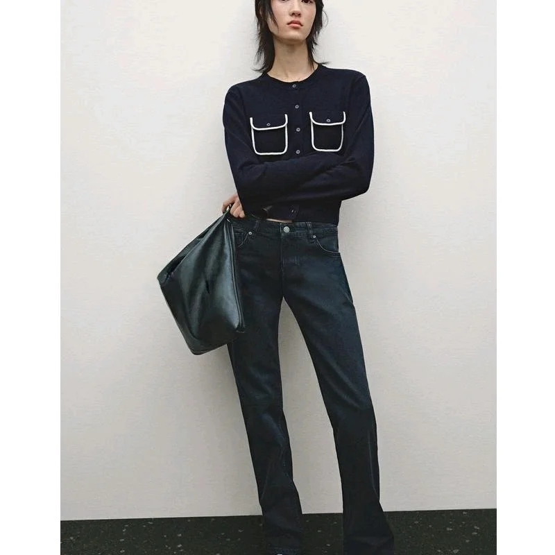 Printemps nouveauté femmes Faion couleur Blo col Long Sve rond Ne ouvert devant Cardigan ort vêtements d'extérieur en Fiber de Polyester