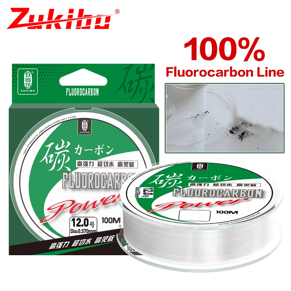 ZUKIBO 50m 100m 100% Fluorocarbon Fishing Line Super Strong Monofilament Carp Fishing Line Japan Carbon Fiber Leader Line 2-85lb