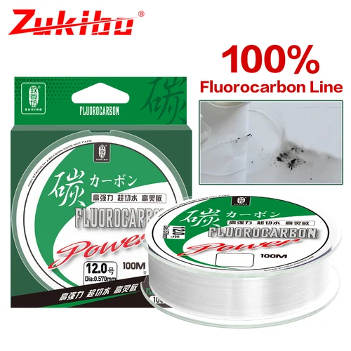 ZUKIBO-sedal de pesca de fluorocarbono, superfuerte monofilamento de 50m, 100m y 100% m, línea de pesca de carpa, línea líder de fibra de carbono de Japón, 2-85LB