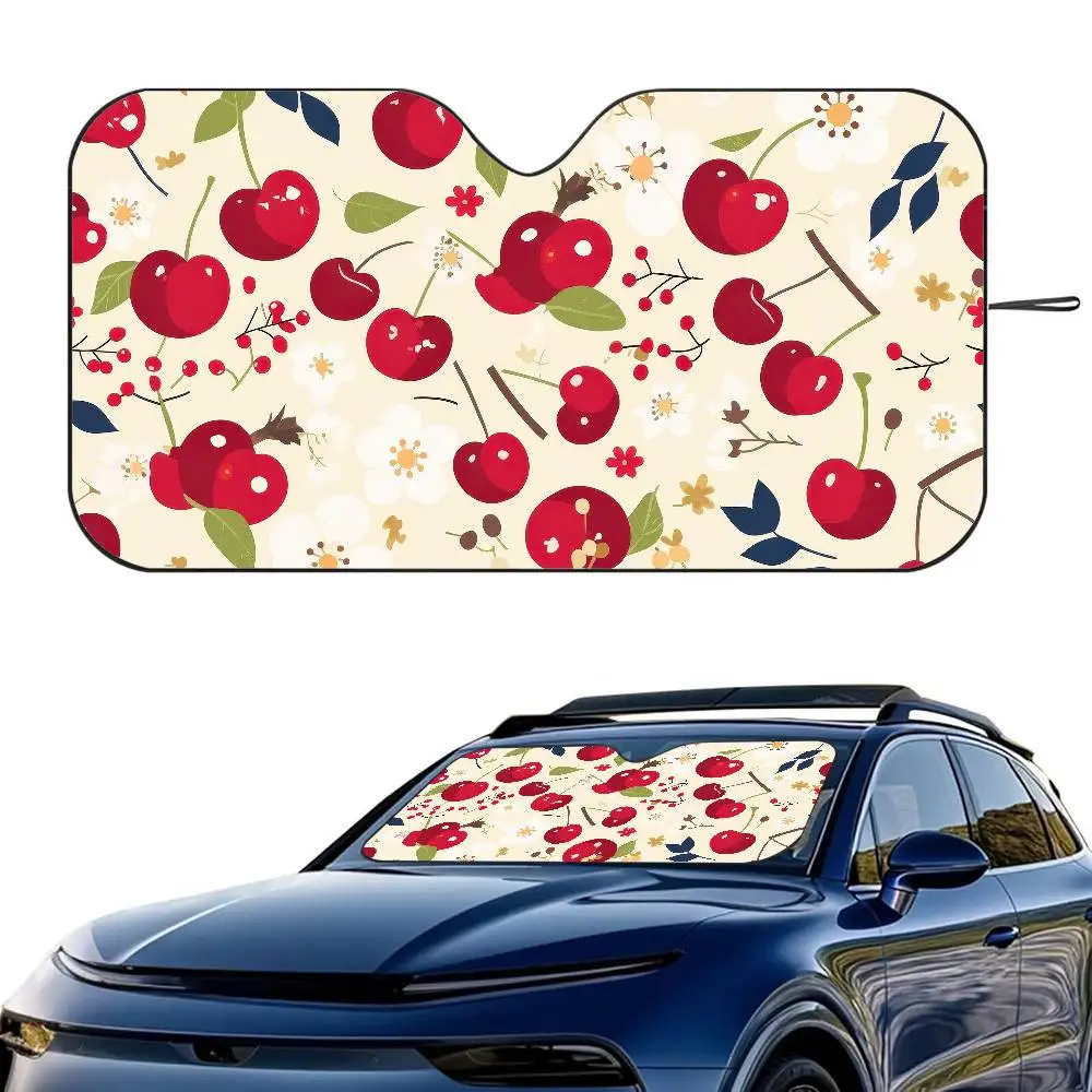 

1PC Cute Cherry Car SunShade Windshield Foldable Three-layer Insulation Sunshade By Suction Cup Blocks UV Rays Sun