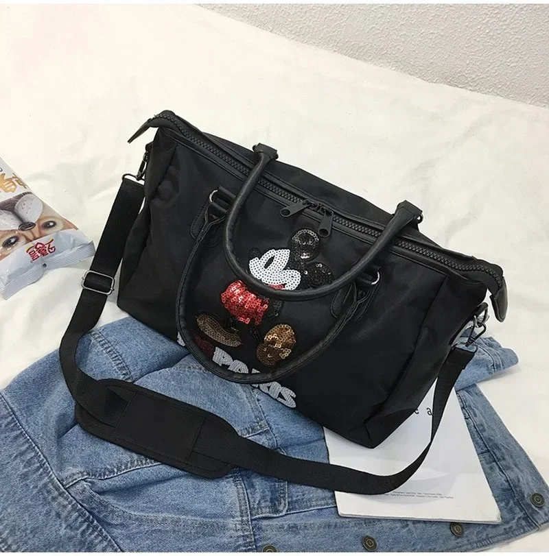 2025 New Disney Mickey Large Ladies Travel Bag Capacity Cute Fashion Luggage Bag Oxford Cloth High Quality Women\'s Handbag