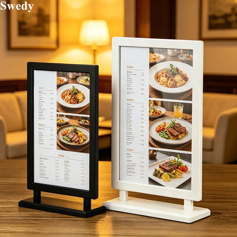 4 Pieces A5 148x210mm Black White Table Sign Holder Display Stand Price Label Holder Restaurant Cafe Plastic Menu Card Frame