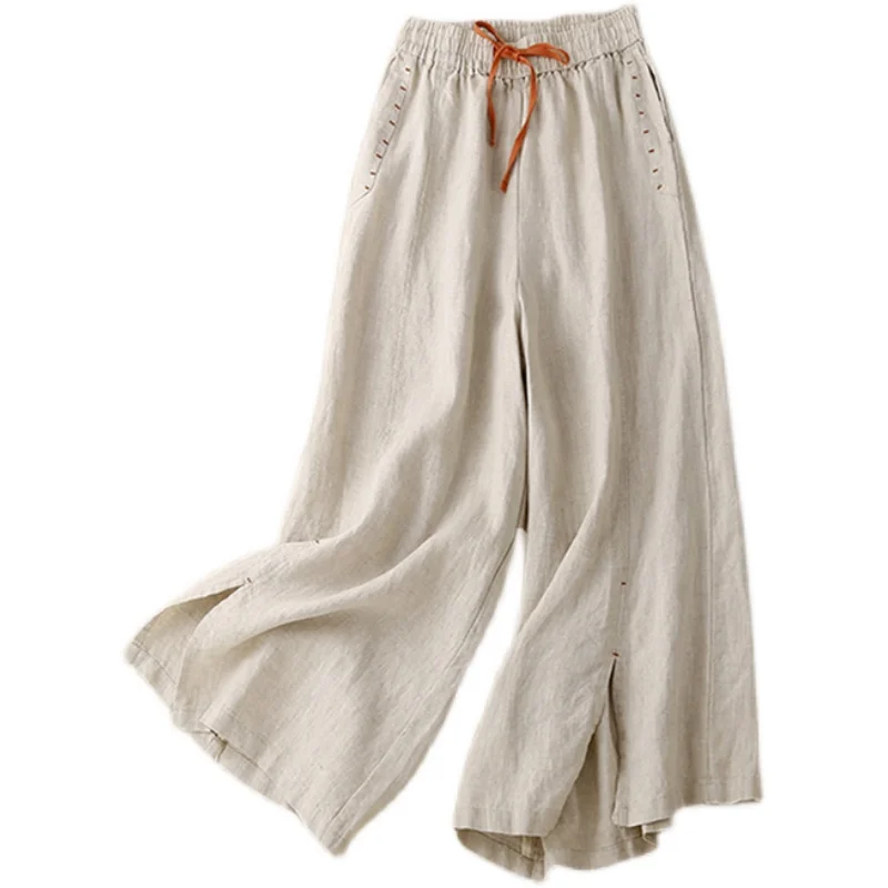 Summer New Loose Wide Leg Cotton Linen Casual Pants Women's Slimming Trousers Artistic Sle Commute Low Waist Asymmetric