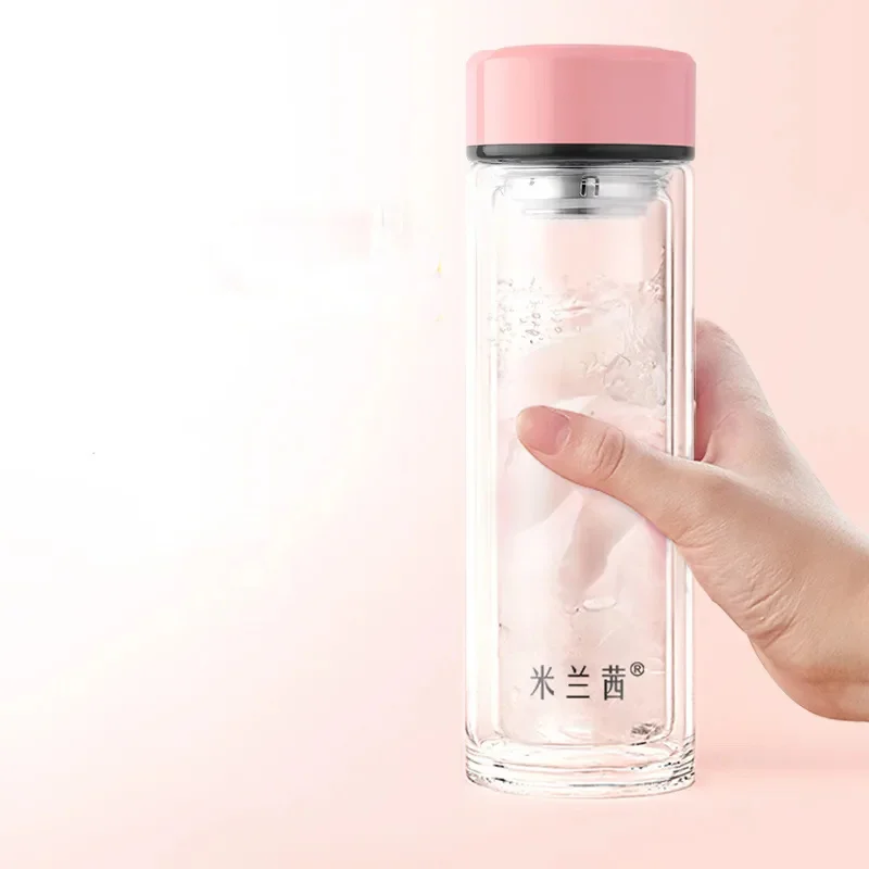 Glass Cup Double Layer Men and Women Portable Thermal Insulation Thickening Anti-fall Household Water Cup Filter Car Tea Cup