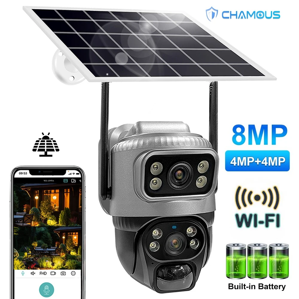 

WiFi Solar Camera Dual Lens 8MP 4K Outdoor Wireless CCTV Video Surveillance with Solar Panel Security Protection IP Camera V380