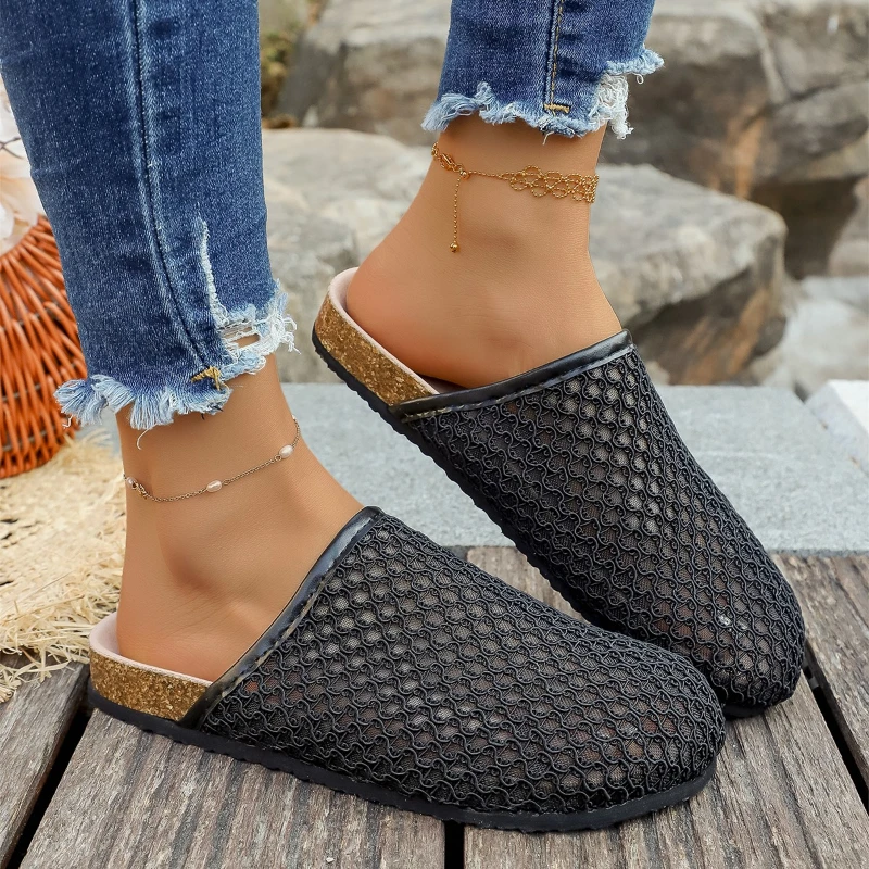 

Women's Shoes 2026 New Fashion Flat Sandals New Summer Cover Toe Braided Hollow-out Sliding Breathable Women's Slippers