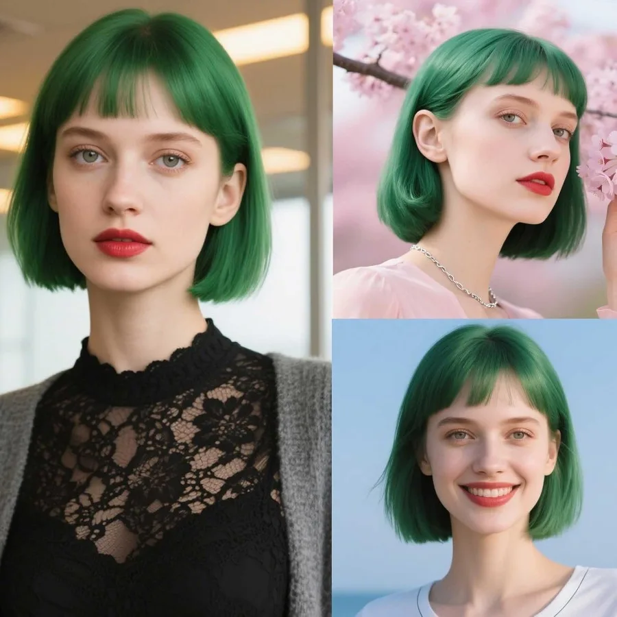 شعر مستعار بوب أخضر داكن مع الانفجارات 12 بوصة قصيرة بوب الباروكات للنساء الألياف الاصطناعية قصيرة بوب الباروكات الحياة اليومية هالوين شعر مستعار تأثيري