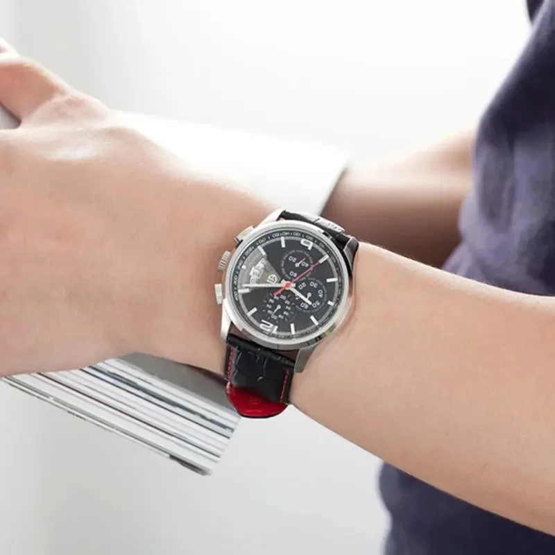 PAGANI‑DESIGN PD‑3306 Large Dial Men Quartz Watch Chronograph Tachymeter Hardlex Crystal Leather Strap Casual Male Sports view 3