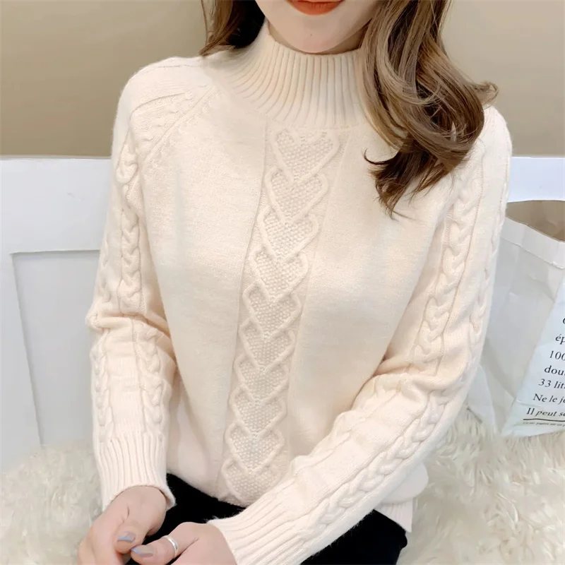 

2024 New Solid Sweater Women Half Turtleneck Knitted Pullovers Harajuku Korean Thick Knitwear Autumn Winter Fashion Slim Jumpers