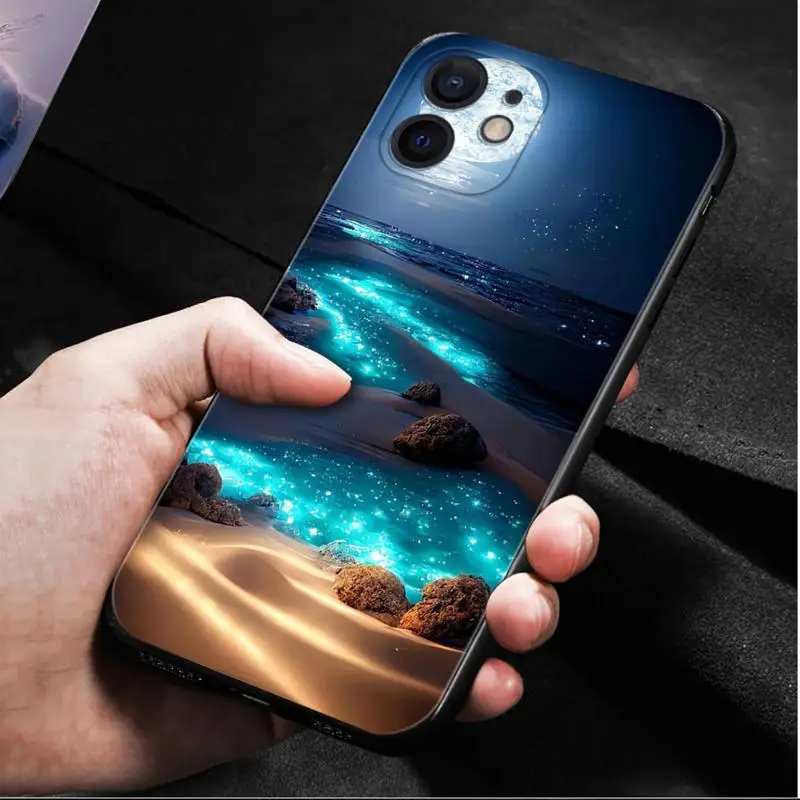 Phone Case For Apple iPhone 15 14 13 12 11 Pro Max 13 12 Mini XS Max XR X 7 8 Plus Romantic Scenery Of Seaside Beach At Night