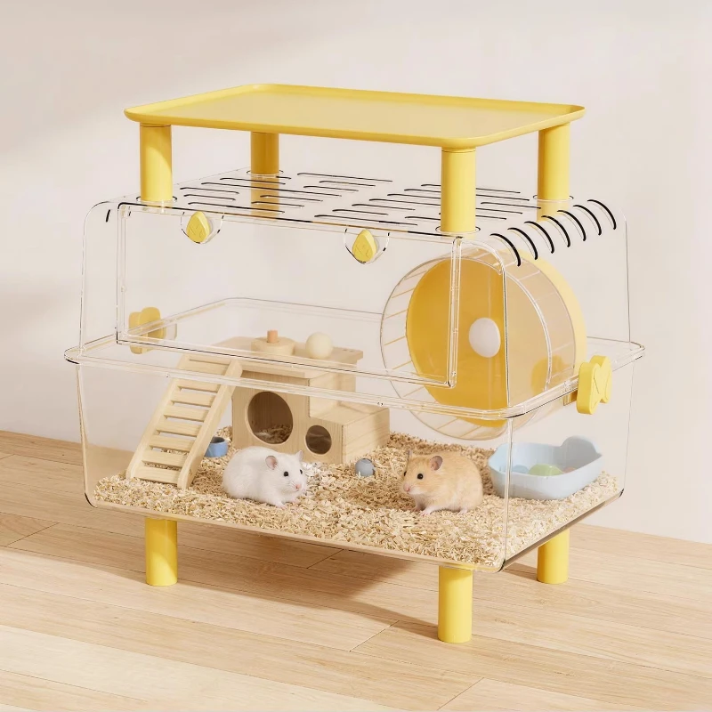 Clear Panoramic Hamster Cage with Ventilated Design, Stackable Habitat for Syrian Hamster & Gerbil,Spacious Small Pet Enclosure
