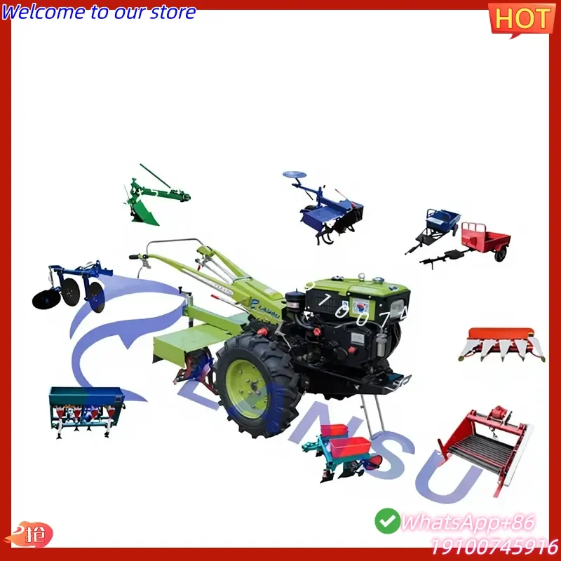 2026CE China LANSU Agriculture Machine Motocultor Garden Farm 12HP 15HP 18HP 2WD Walk Cultivator Rotary Mini Power