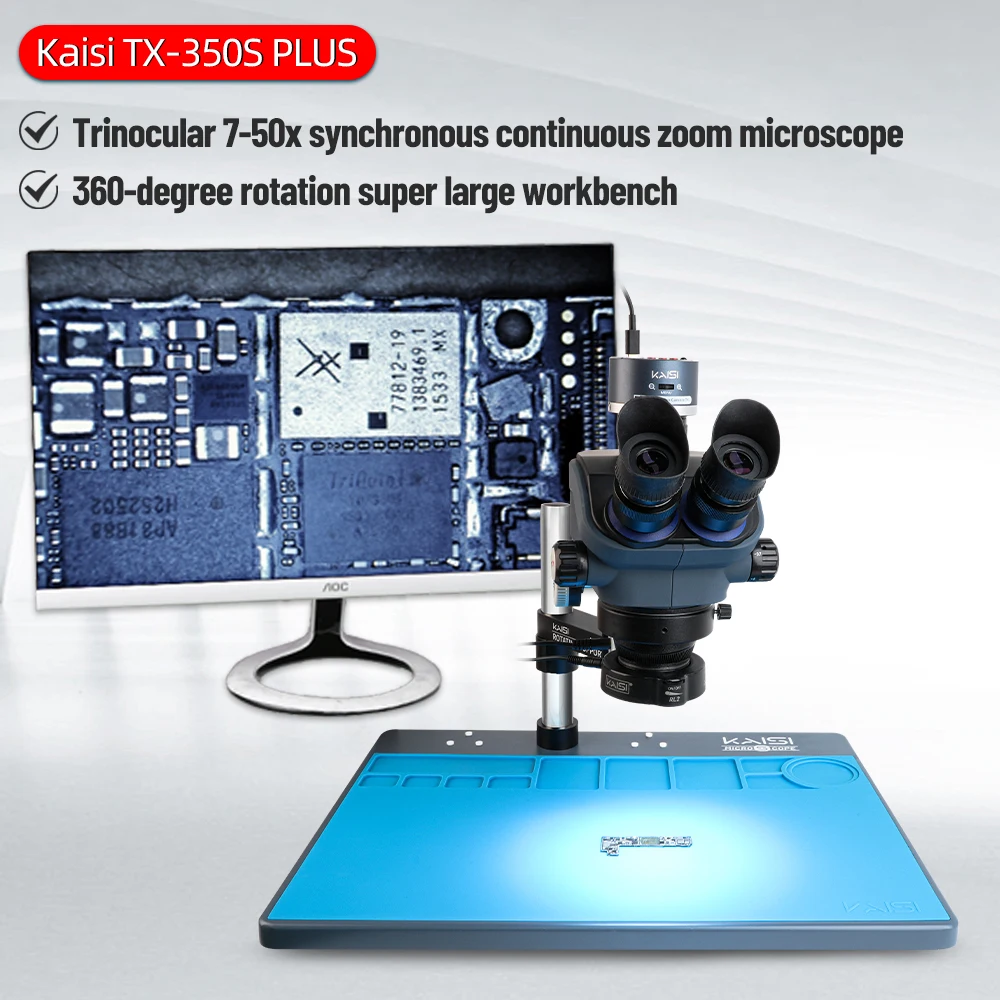 Kaisi TX-350S PLUS 7-50x microscopio Trinocular 4K HD cámara placa base de silicona grande microscopio reparación de teléfonos herramientas de soldadura PCB