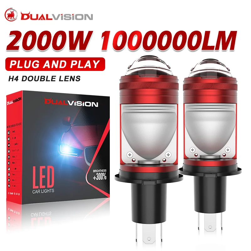 

Dualvision H4 Линза проектора Светодиодные автомобильные фары 1000000LM 2000W CANBUS Turbo Auto Bulb H4 Высокая и низкая лампа противотуманных фар 12V
