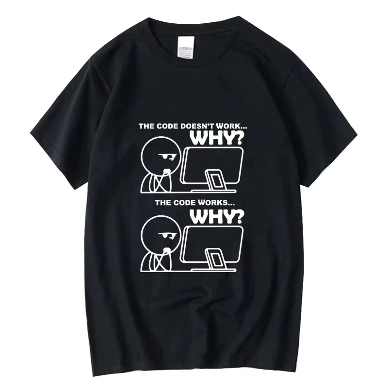 Creative Funny Programmer Code Works Why Meme Print T-Shirt Camiseta Hombre Linux Operating System Fashion Streetwear for Gift