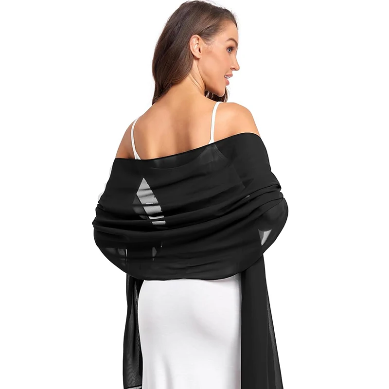Women's chiffon shawl and Evening gown Elegant soft tulle black bridal scarf