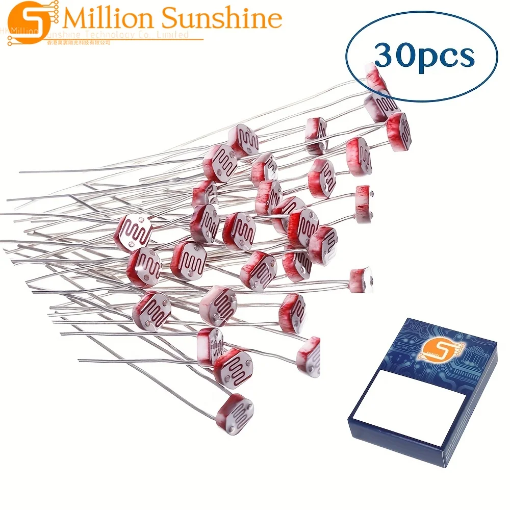 30PCS Photoresistor - 5mm Light Dependent Resistor (LDR) Assortment (5506/5528/5537/5516/5549/5539) for Arduino DIY Electronic