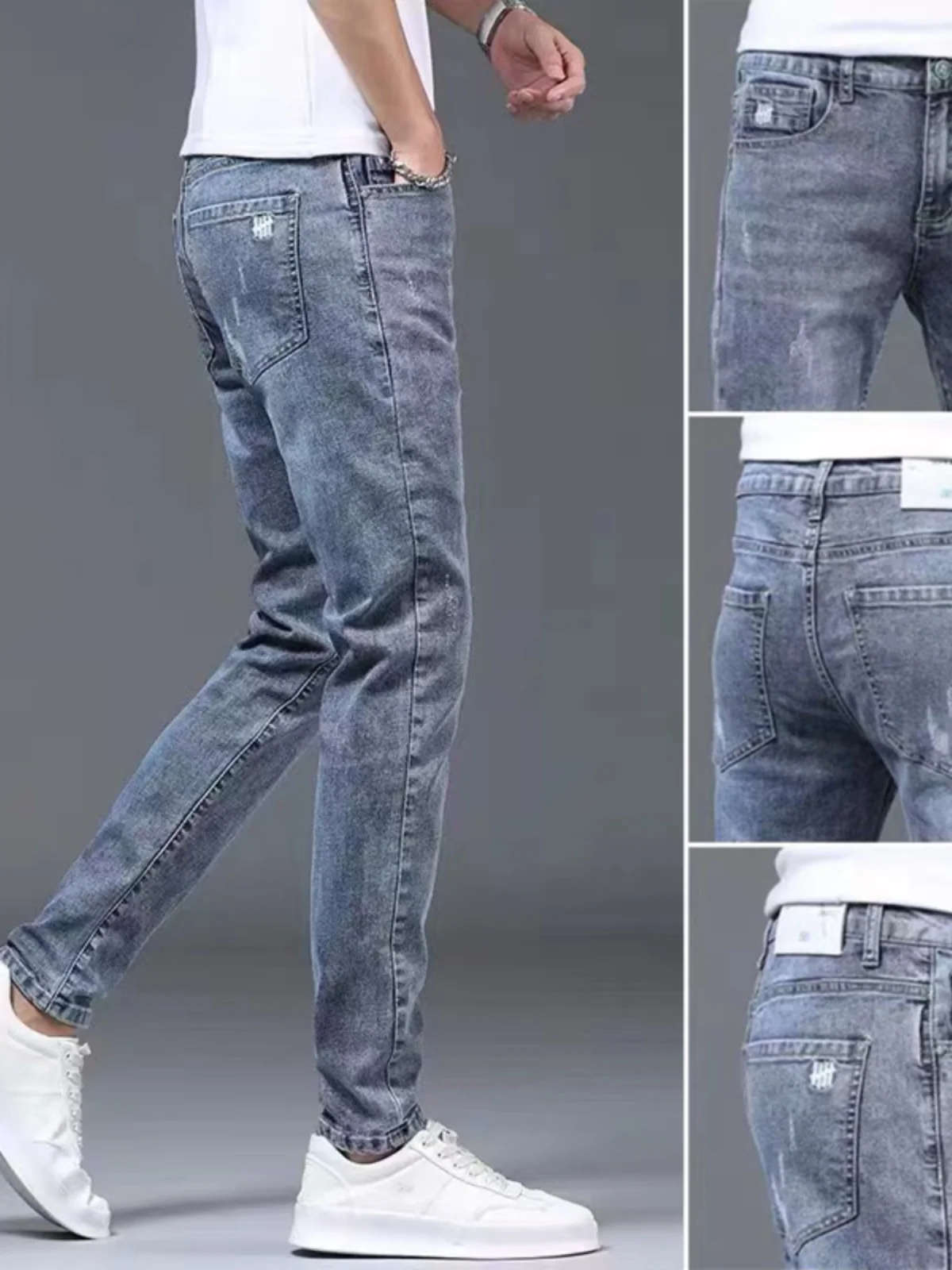 

Мужские джинсы премиум-класса с вышивкой, зауженные, эластичные, длиной до щиколотки, прямые, повседневные, для весны и осени, модный бренд