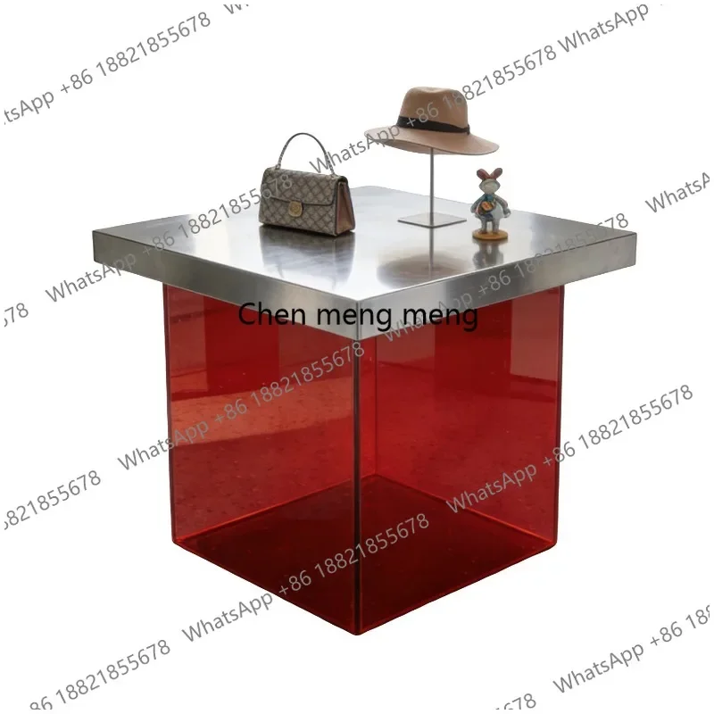 A74Stainless steel acrylic display table, shoe bag, water table display in the middle, simple booth