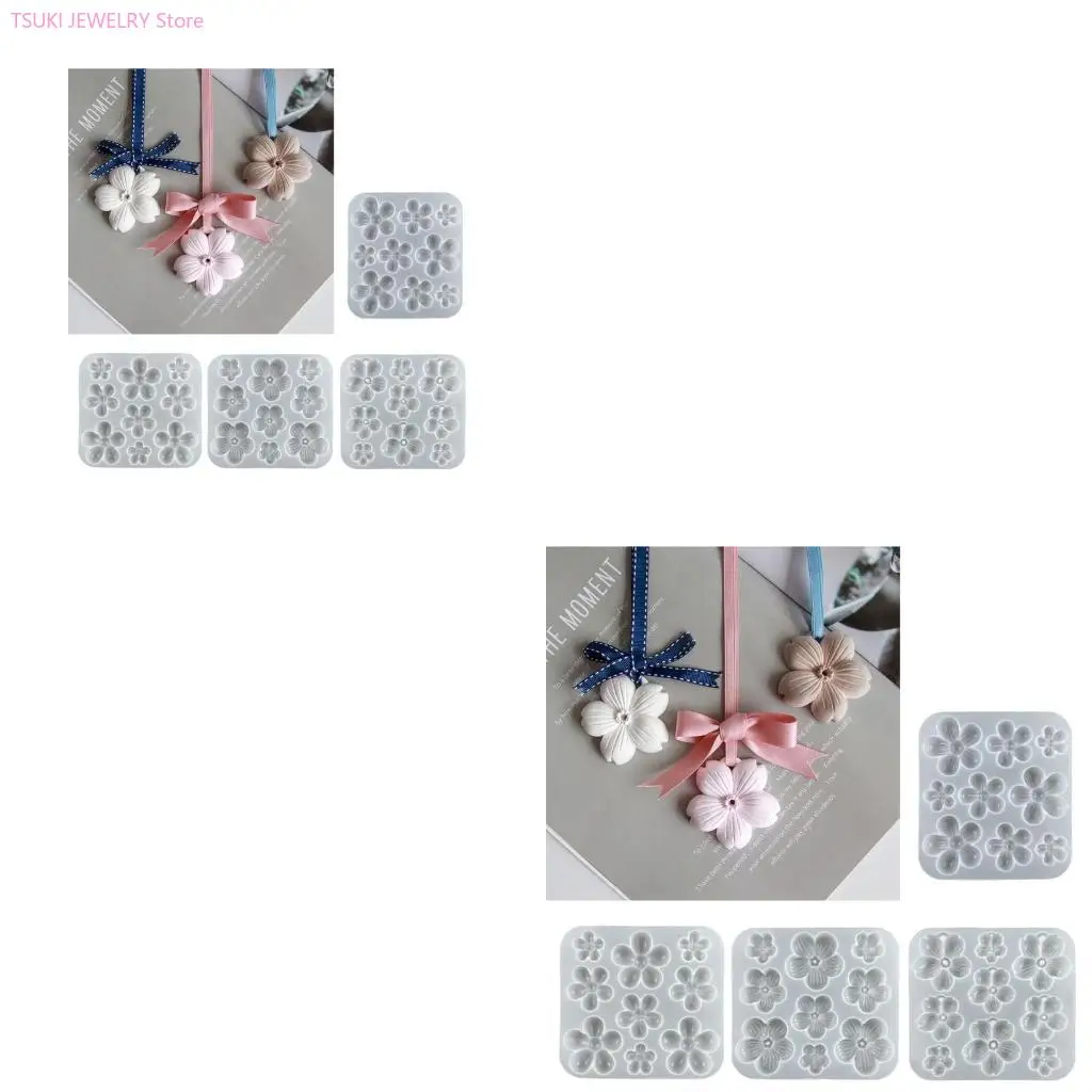 62KE Five Petals Flower Silicone Mold Cherry Flower Epoxy Casting Mold Fragrant Gypsum Resin Mold for Car Pendant Ornament