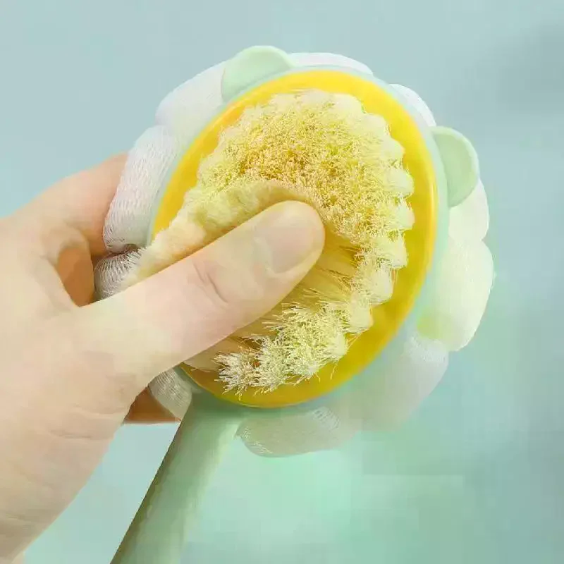 2 In 1 Long Handle Bath Brush Soft Bristles Exfoliating Loofah Puff For Shower Back Cleaning For Men Women