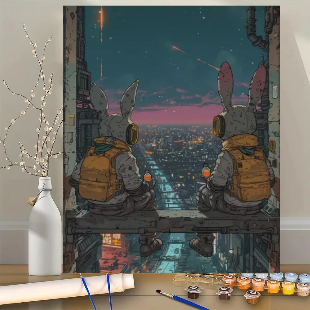 Acrylic Paint By Numbers Alien Rooftop Cyberpunk Painting By Numbers On Canvas Coloring By Number For Adults Paint Digital Art