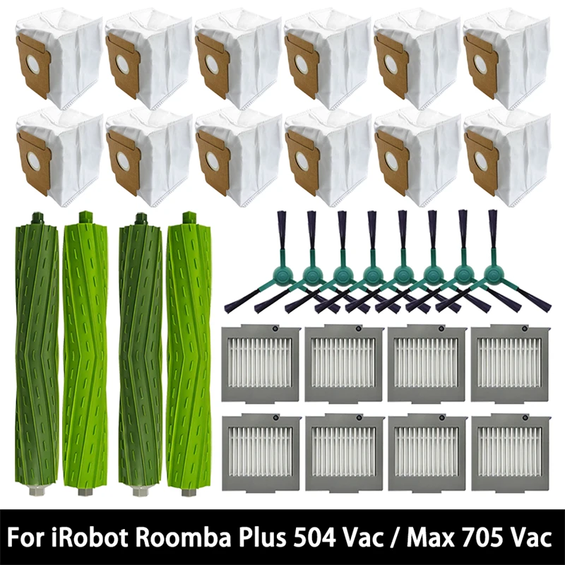 For IRobot Roomba Plus 504 Vac / Max 705 Vac Robot Vacuum Spare Parts Main Side Brush HEPA Filter Mop Cloth Dust Bag Accessories