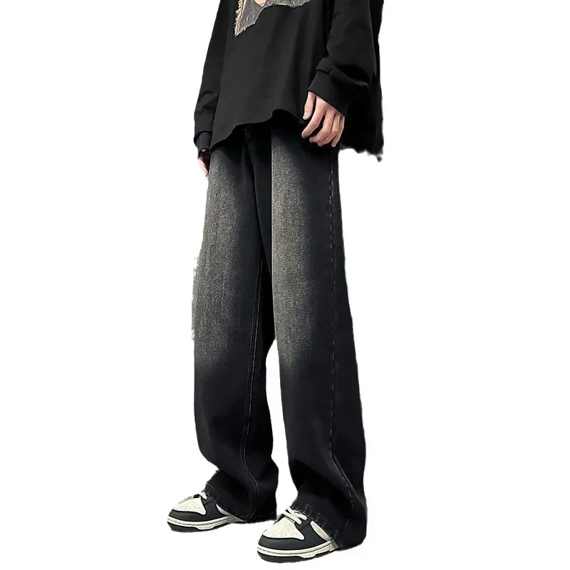 

Fashionable Men's Retro Blue Jeans Baggy Make Old Oversize Pants American Casual Drape Wide Leg Mop Pants Chic