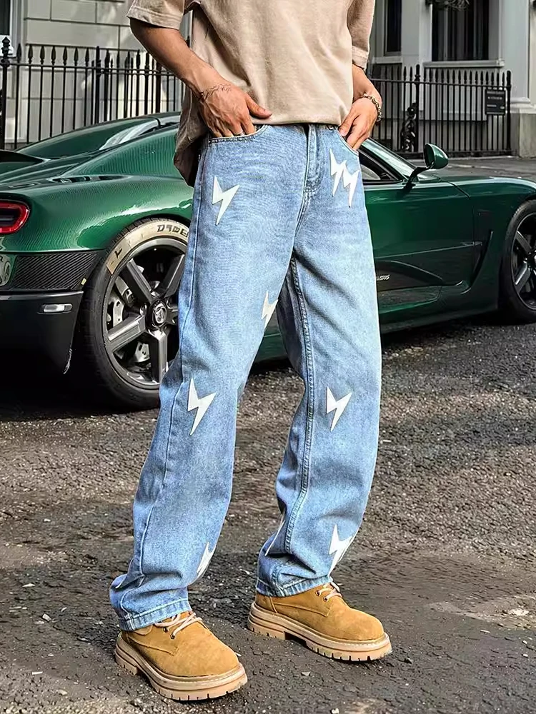 Calças Jeans Soltas de Perna Reta, Calças Casuais Unissex de Cintura Alta, Estilo Urbano Moderno para Jovens