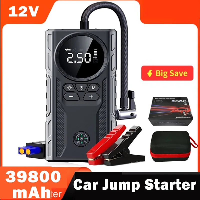 

39800mAh Car Jump Starter Air Pump Car Battery Emergency Boosters 1800A 12V Power Bank Portable Starting Device Car Starter