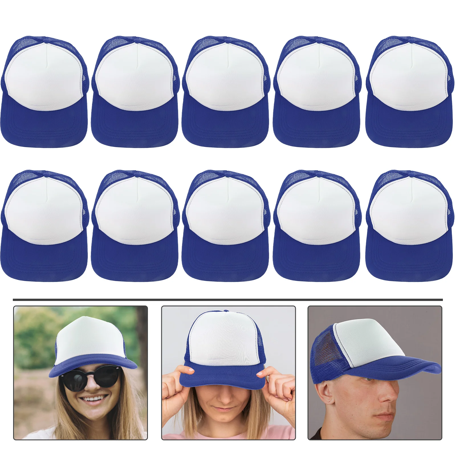 

10 Pcs Mesh Baseball Cap Sublimation Hat Heat Transfer Polyester Unisex Blank Hat Black DIY Caps Breathable Style