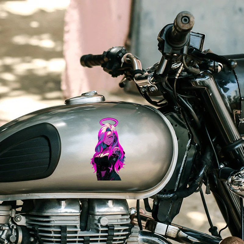 Cyber Angel Decal 1PC Neon Pink Waterproof Vinyl Sticker for Car Fuel Tank Motorcycle Laptop JDM Decor