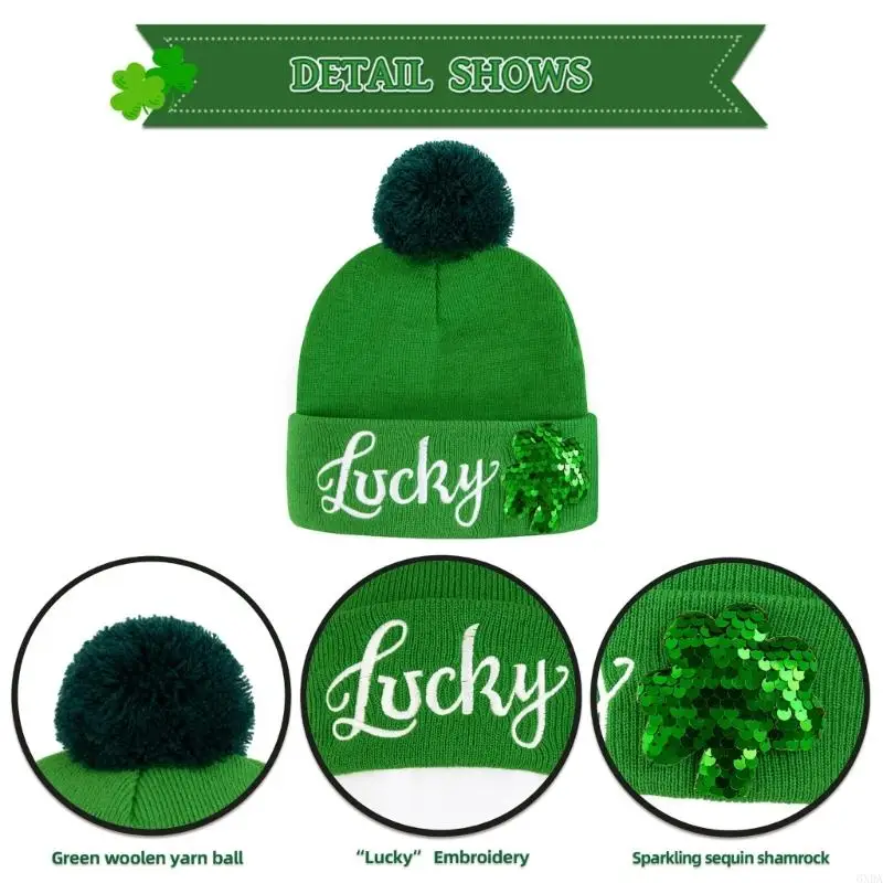 Irish Shamrock Brimless Hat for Adult Comfortable Skull Hat for StPatricks Day 6XDA