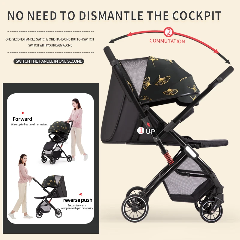 New arrival lightweight compact baby pram easy folding two-way push chair for kids use on plane with pull handle