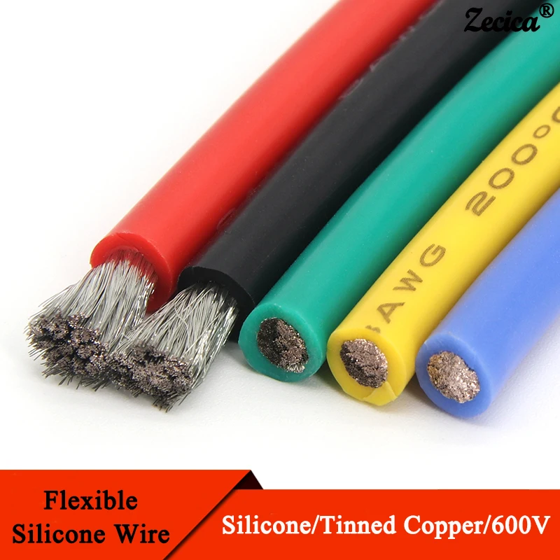 1~10M Heat-resistant Cable Soft Silicone Wire 16 15 14 13 12 11 10 9 8 7 6 4 2 AWG High Temperature Battery Flexible Copper Line