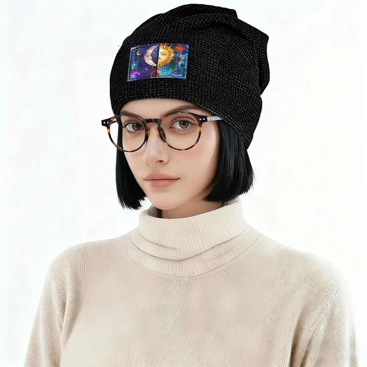 Trendy Sun Moon Boho Cosmos Astrology Skullies Beanies Hats Warm Autumn Winter  Cap Fleece-Lined Bonnet Caps for Men Women Adult