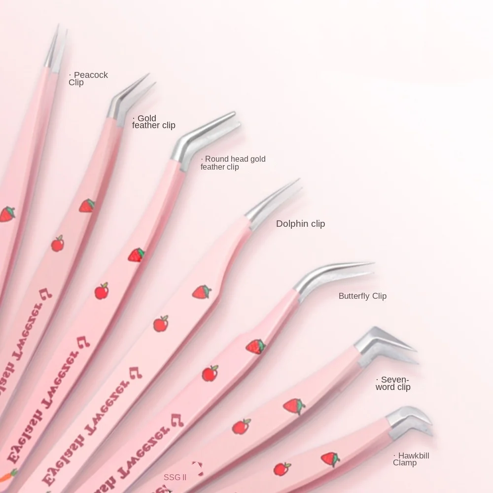 New 7 Types False Eyelash Tweezers Stainless Steel Anti-static 3D Lashes Extension Tweezer Pincet Curved Strip Makeup Tools