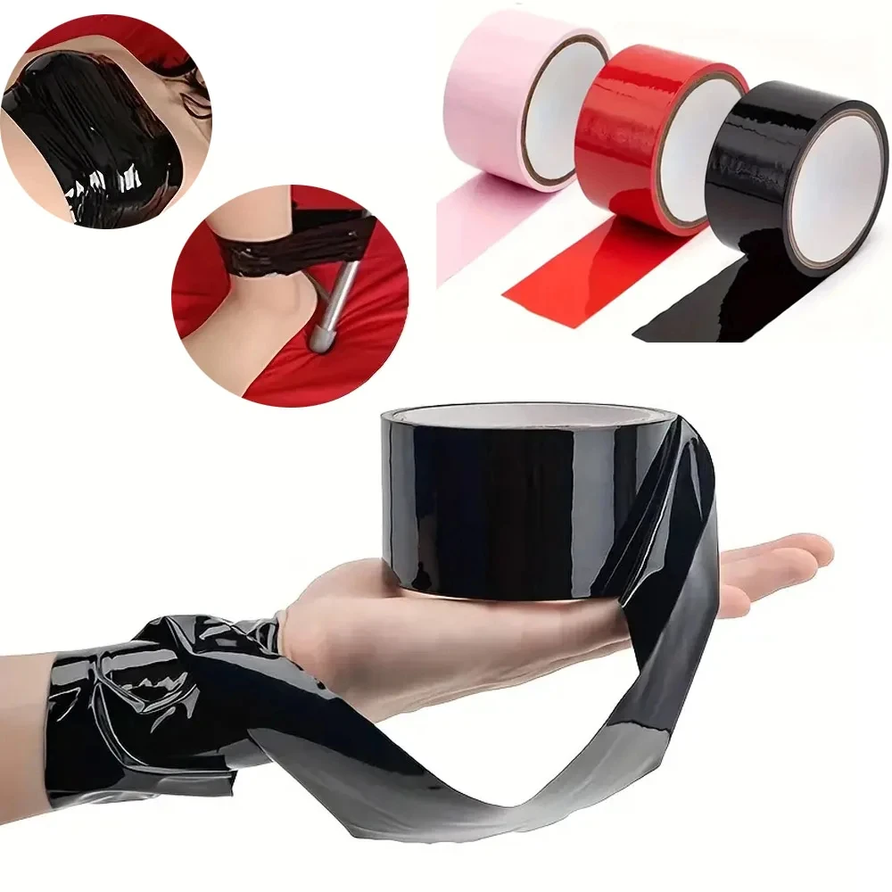 3 Rolls BDSM Bondage Tape PVC Inviscid Binding Tape Electrostatic Static Adsorption Duct Tape Bondage Restraints Training Props