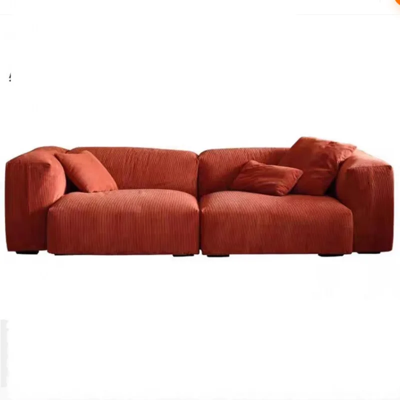 

Nordic lazy fabric sofa module small apartment tofu block retro corduroy down super soft living room sofa