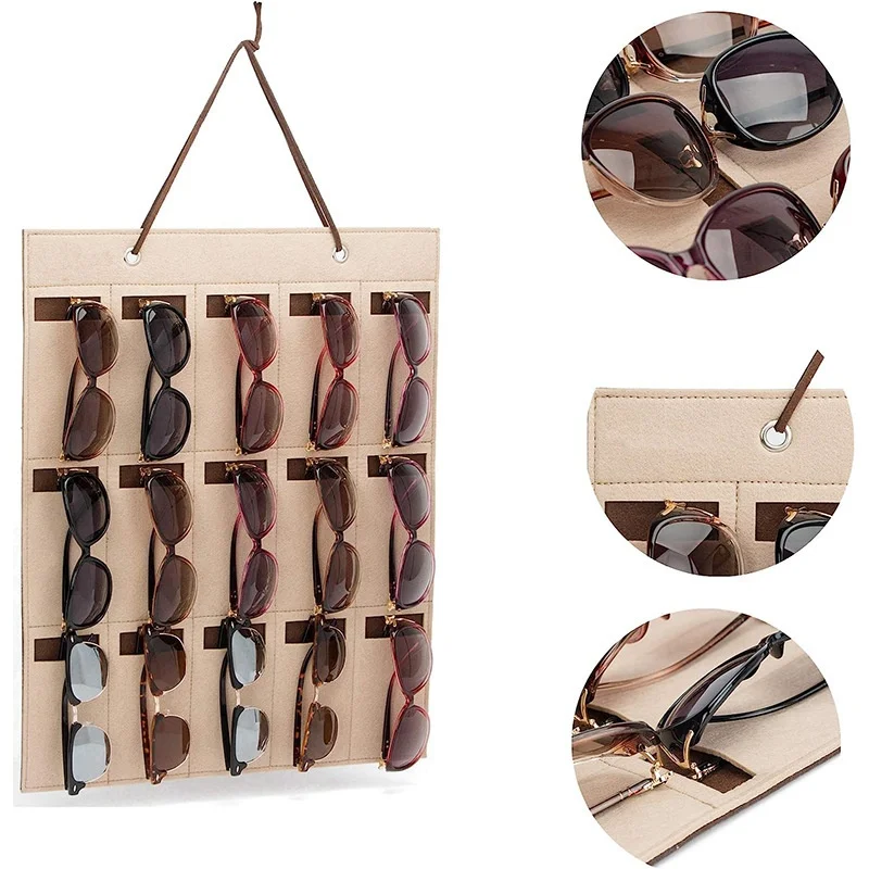 

1Pc 15 Grids Glasses Organizer Storage Wall Hanging Bag Multifunctional Sunglasses Eyeglass Container Bag Foldable