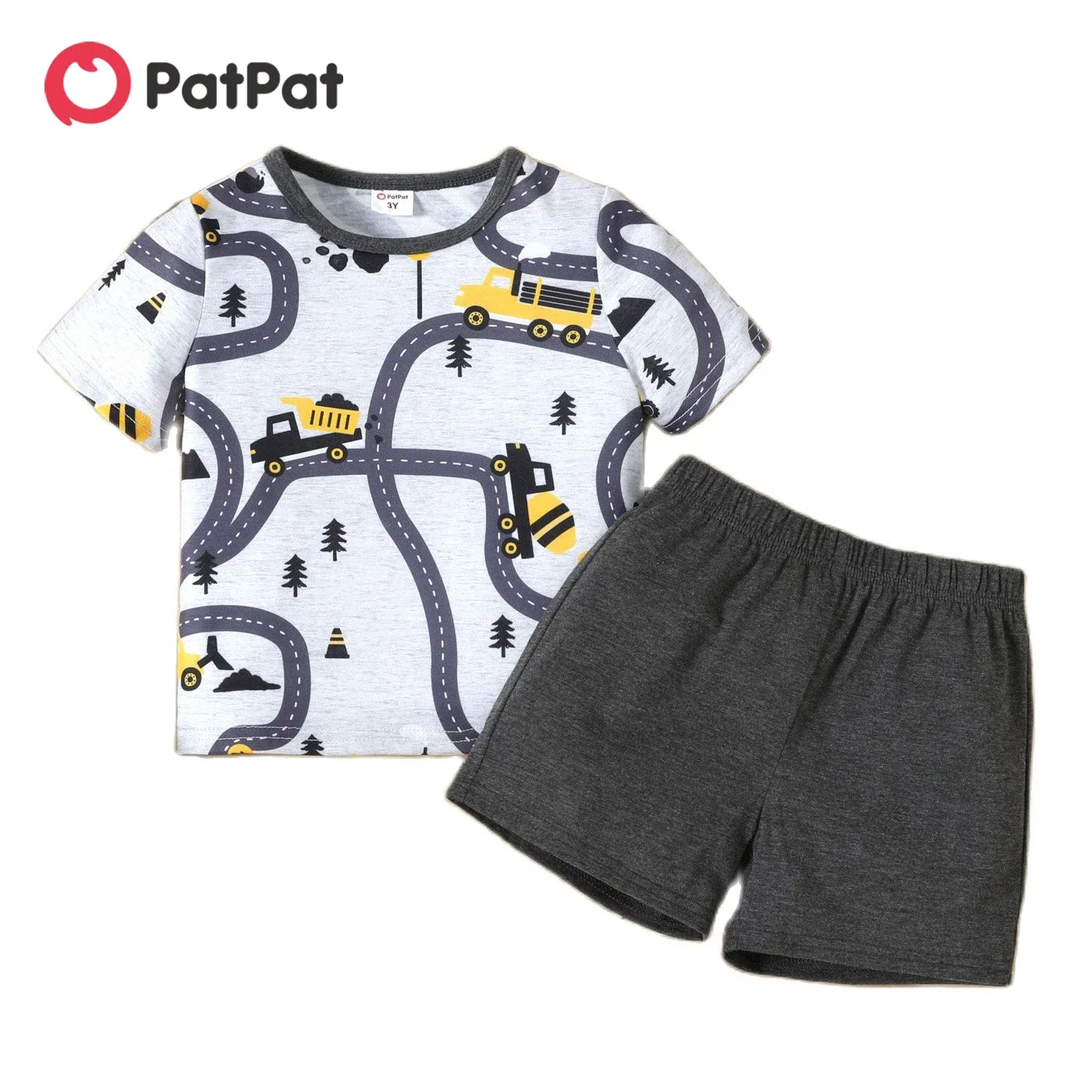 PatPat 2-piece Children Boy T-shirt And Shorts SetsToddler Boy Animal Dinosaur Letter Print Tee and Elasticized Grey Shorts Set