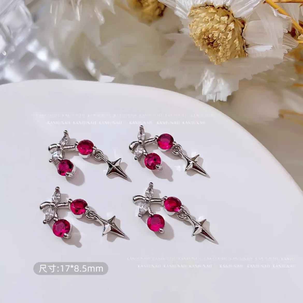 

5pcs 2023 New Nail Ornaments Cherry Zirconia Ornaments Nail Accessories Pendant Star Light Accessories nail art decorations