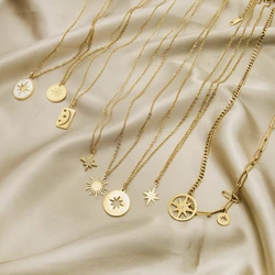 WILD & FREE New In Stainless Steel Gold Plated Star Pendant Necklaces for Women Geometric Vintage Luxury Jewelry