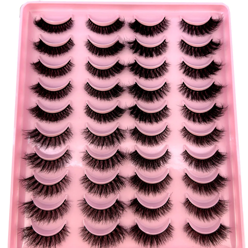 20pairs Makeup Eyelashes 3D Mink Lashes Fluffy Soft Wispy Natural Cross Lash Extension Reusable Fake Lashes Mink False Eyelashes