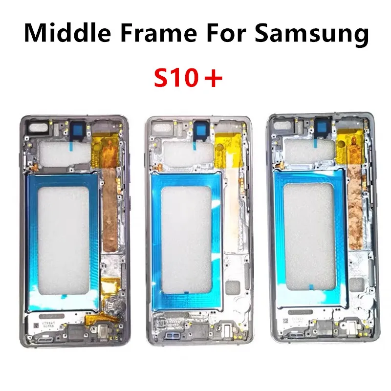 S10Plus For Samsung Galaxy S10 Plus G975 Middle Frame Housing Board LCD Faceplate Bezel Replace Repair Parts + Side Buttons