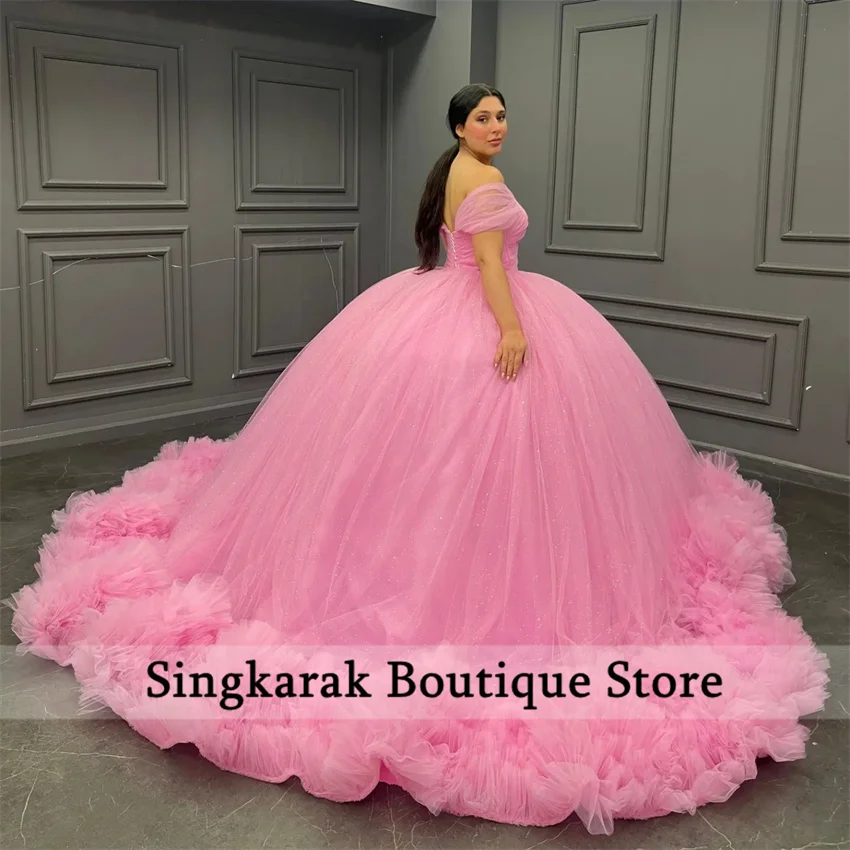 Neues Design rosa Schatz Quince anera Kleid Quasten Prinzessin gestufte Rüschen 16. Ballkleid Geburtstags feier Schnür Vestidos